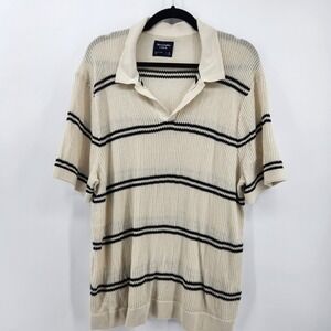Abercrombie &‎ Fitch Mens XL Beige Black Striped Knit Polo Shirt